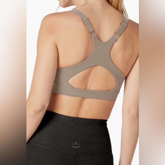 Beyond Yoga Spacedye On Center Sports Bra Large C/D Birch Heather Tan Brown EUC - Picture 2 of 6